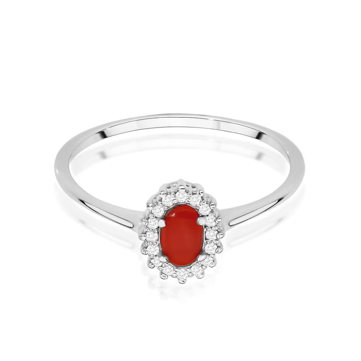 Inel Aur 14k cu Coral 0.20 ct si Diamante