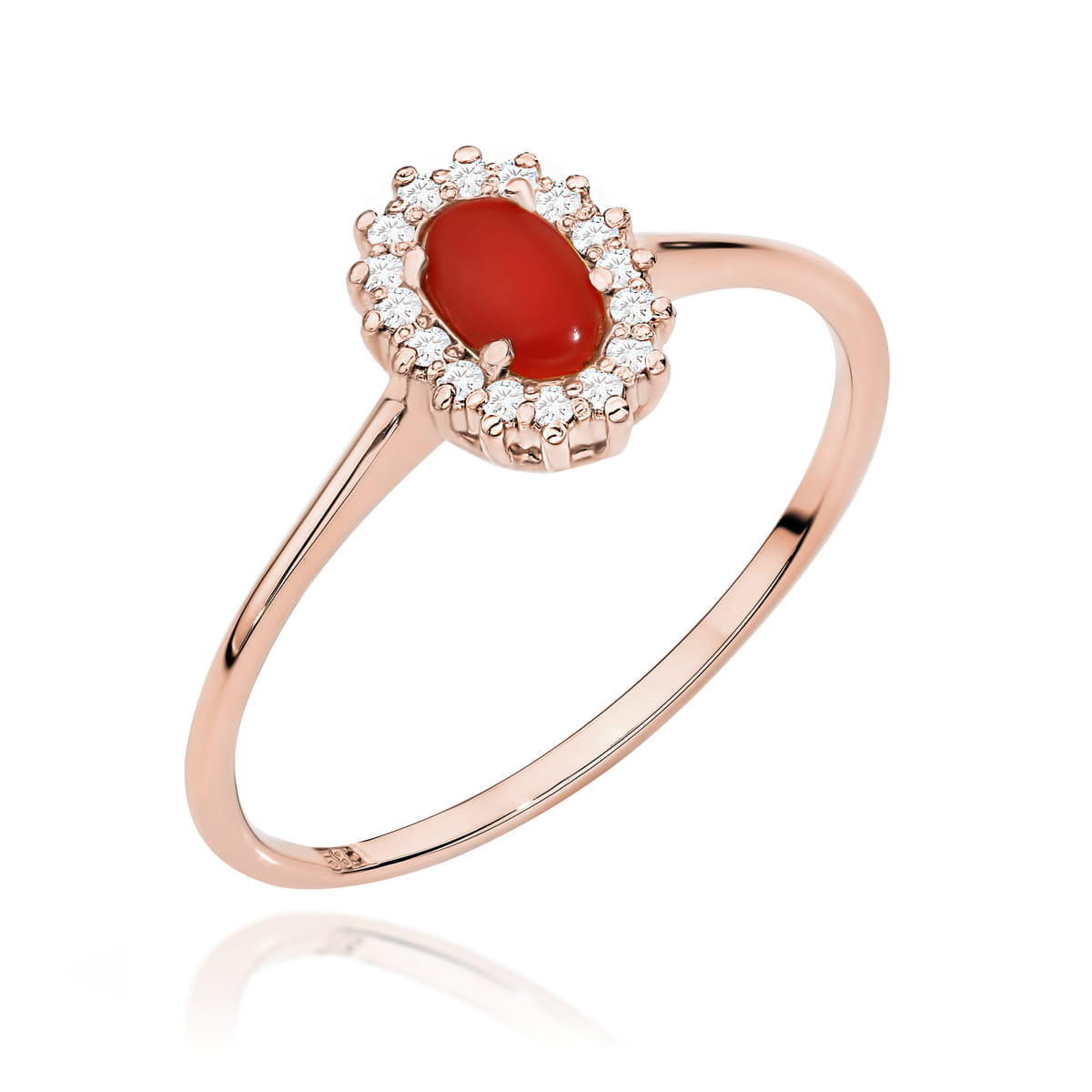 Inel Aur 14k cu Coral 0.20 ct si Diamante