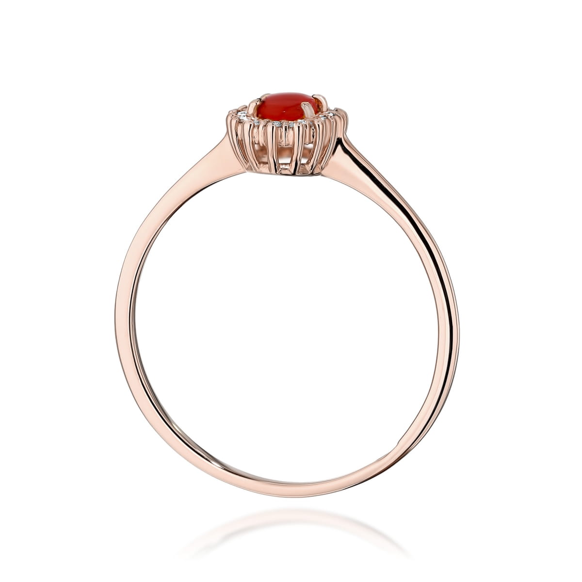 Inel Aur 14k cu Coral 0.20 ct si Diamante