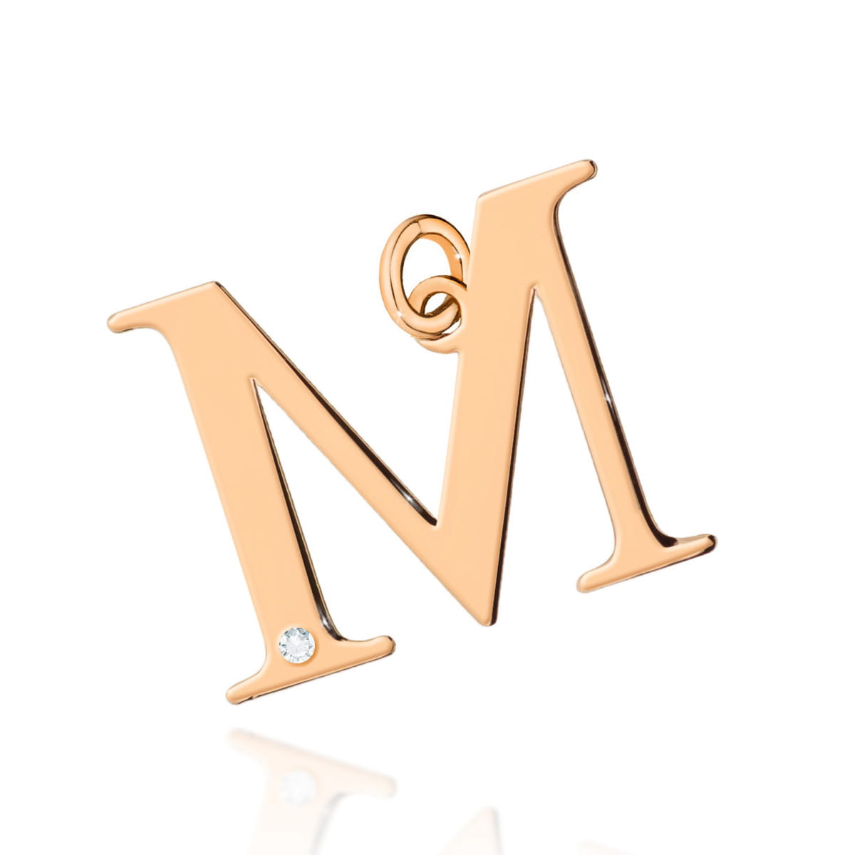 Pandantiv aur 14 K cu diamant 0.005 ct litera M 13x10 mm