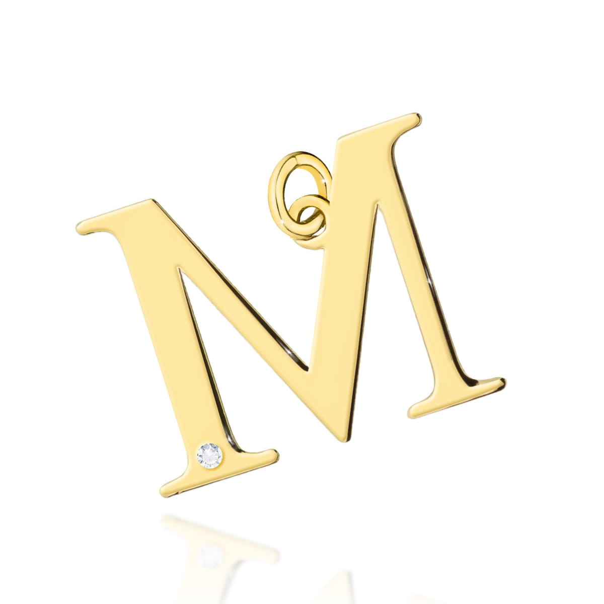 Pandantiv aur 14 K cu diamant 0.005 ct litera M 13x10 mm