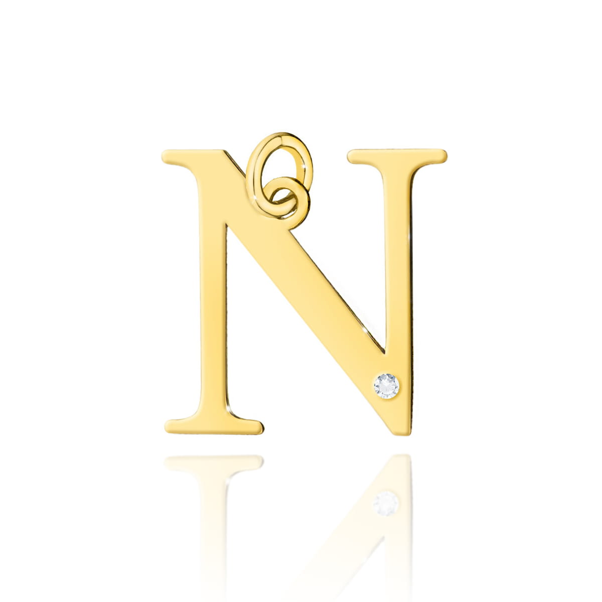 Pandantiv aur 14 K cu diamant 0.005 ct litera N 10x10 mm