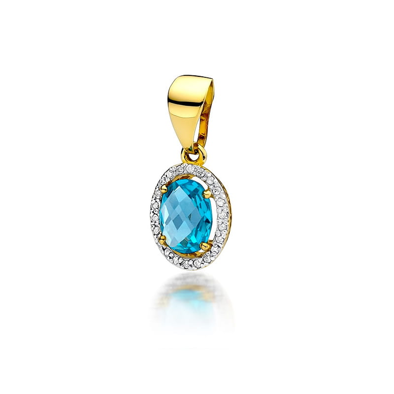 Pandantiv  Aur 14K cu Topaz 1.70 ct si Diamante 0.11 ct