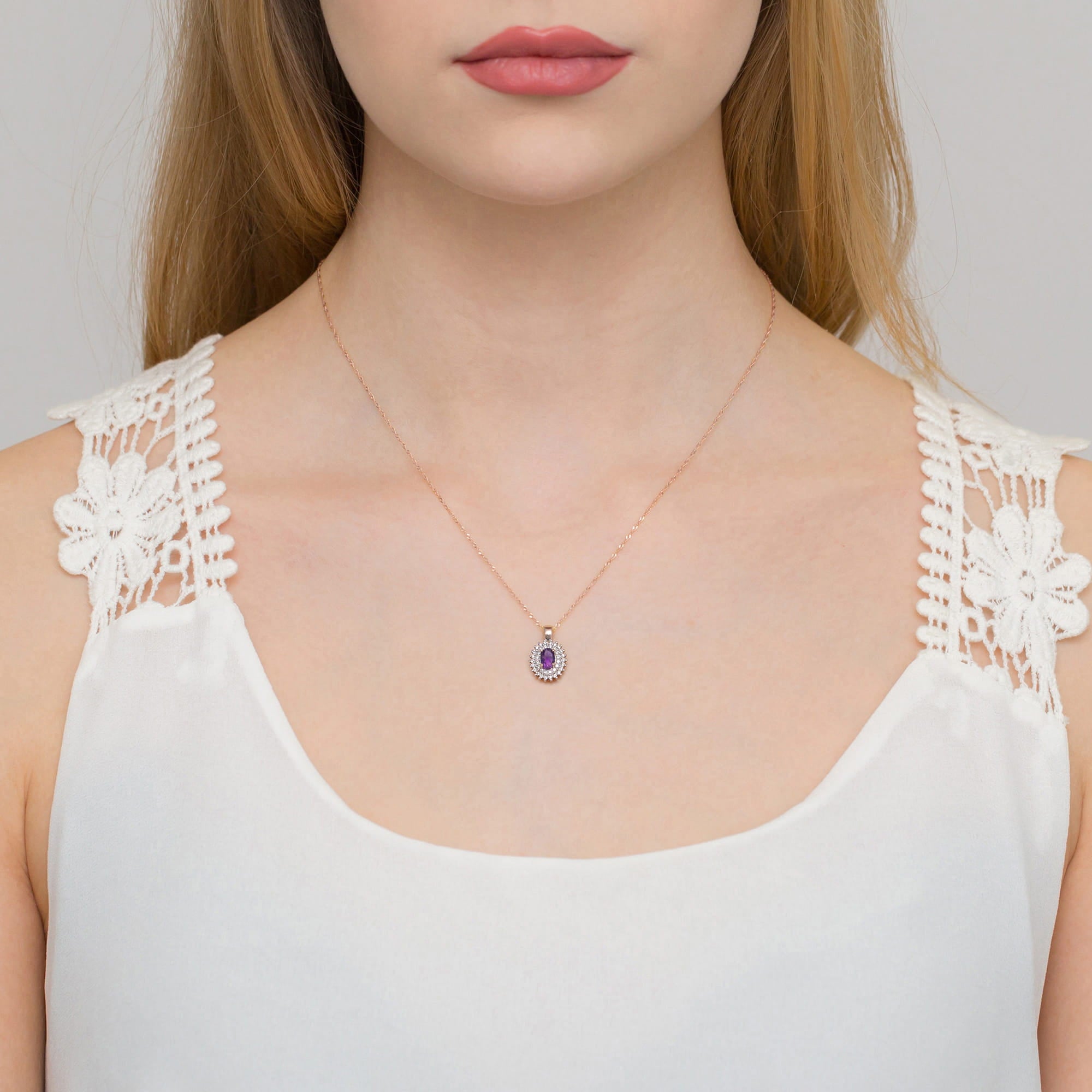 Pandantiv Aur 14K cu Ametist 0.40 ct si Diamante Naturale 0.19 ct