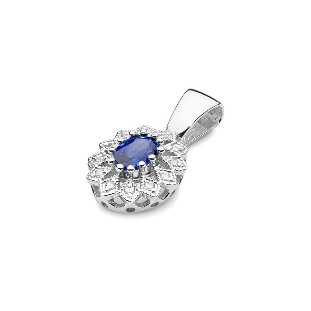 Pandantiv Aur 14K cu Safir 0.70 ct si Diamante 0.10 ct