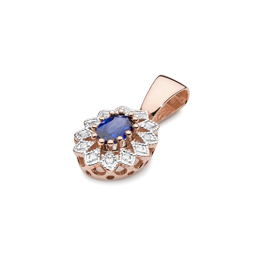 Pandantiv Aur 14K cu Safir 0.70 ct si Diamante 0.10 ct