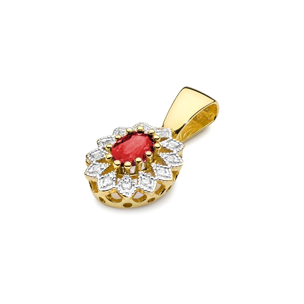 Pandantiv Aur 14 K cu Rubin 0.60 ct si diamante
