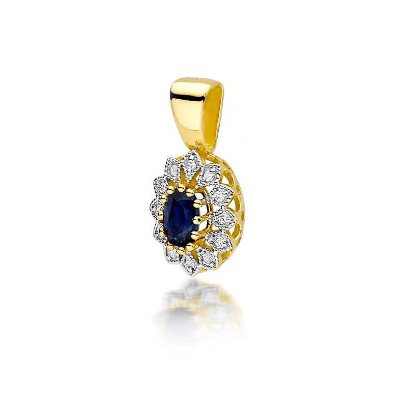 Pandantiv Aur 14K cu Safir 0.70 ct si Diamante 0.10 ct