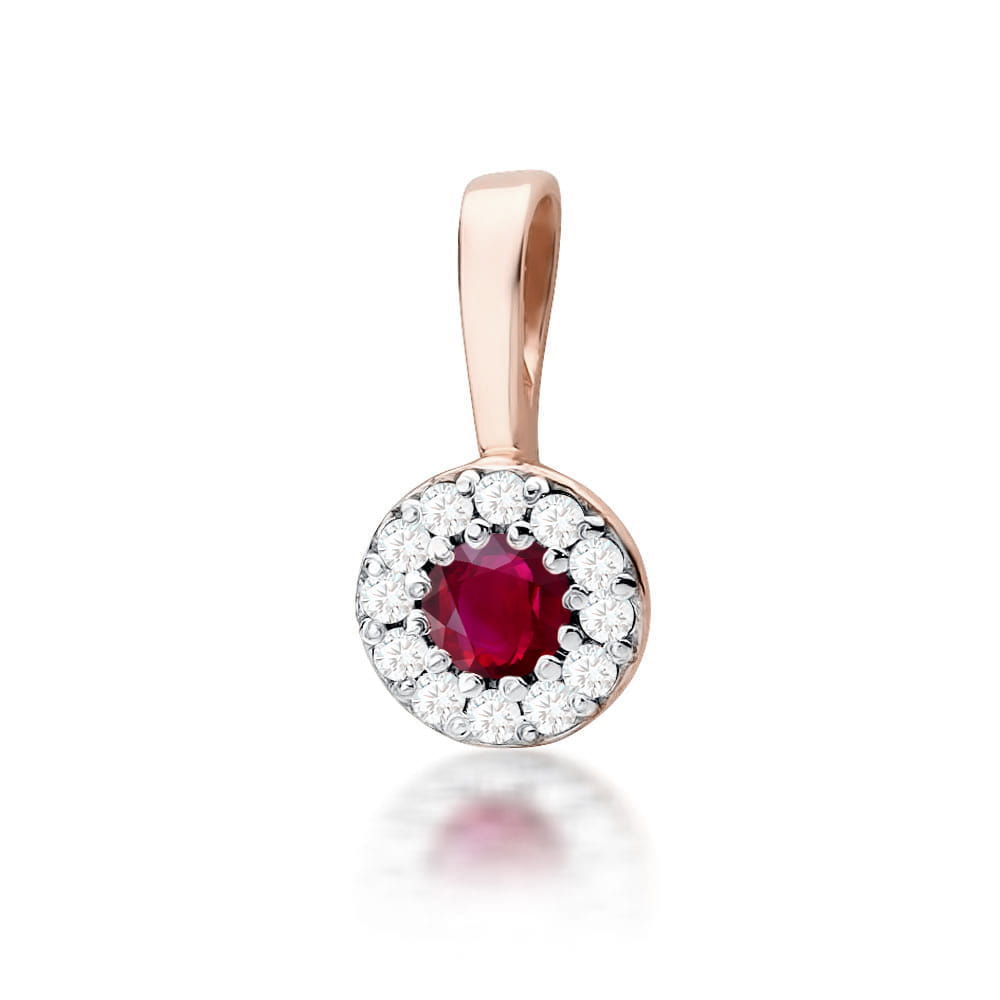 Pandantiv Aur 14K cu Rubin 0.15 ct si Diamante 0.15 ct
