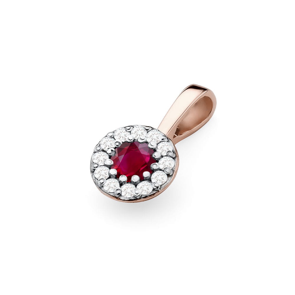Pandantiv Aur 14K cu Rubin 0.15 ct si Diamante 0.15 ct