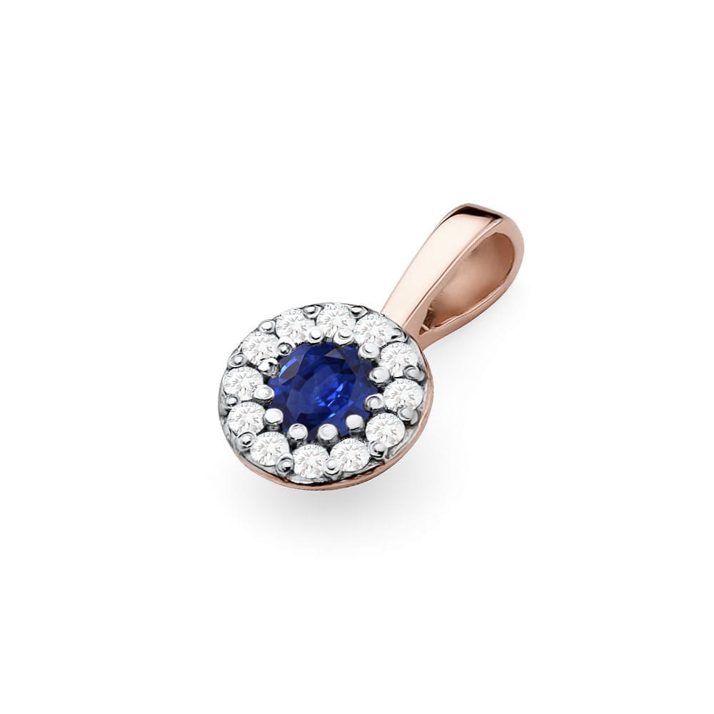 Pandantiv  Aur 14K cu Safir 0.15 ct si Diamante 0.10 ct