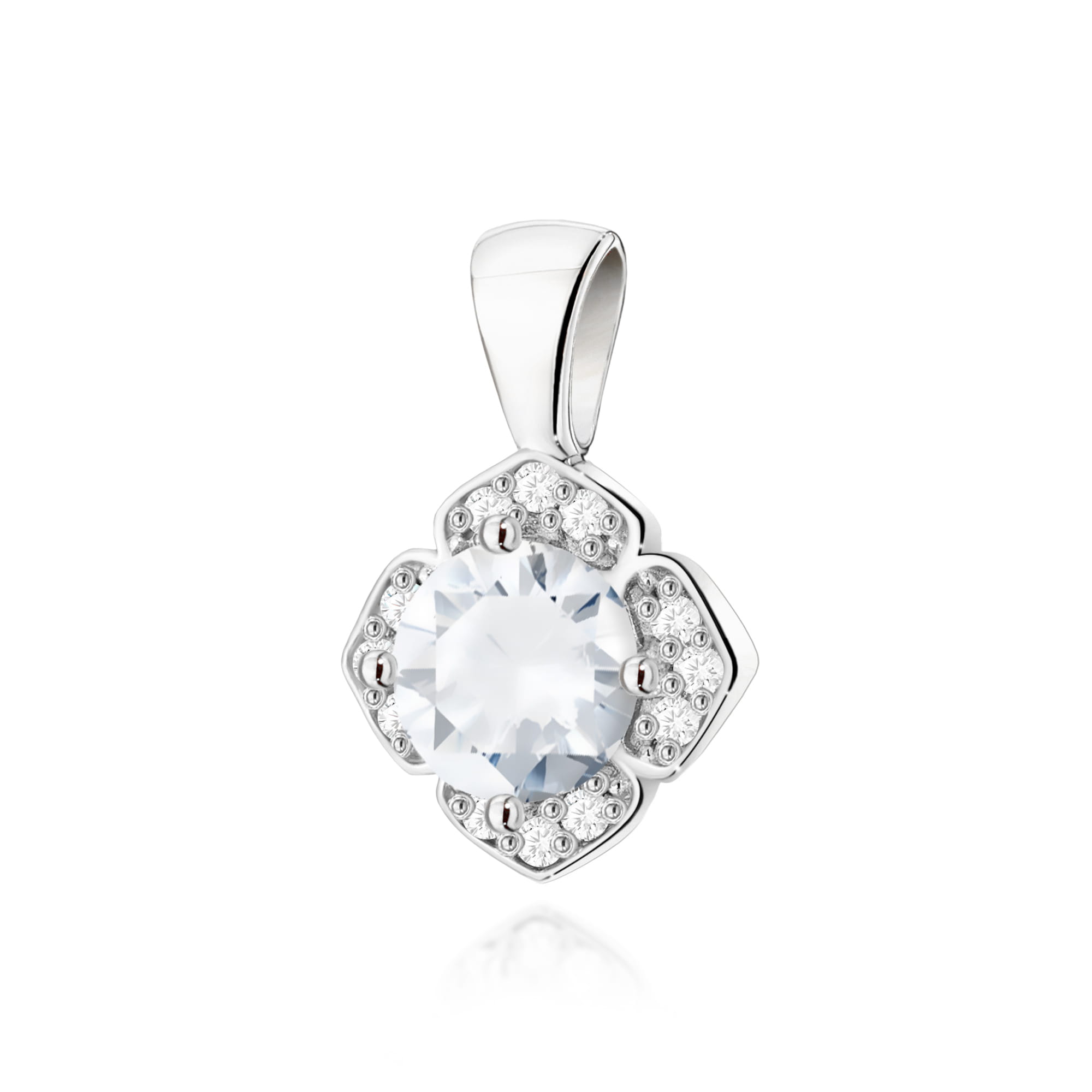Pandantiv Aur 14K cu Safir Alb 0.60 ct si Diamante Naturale 0.06 ct