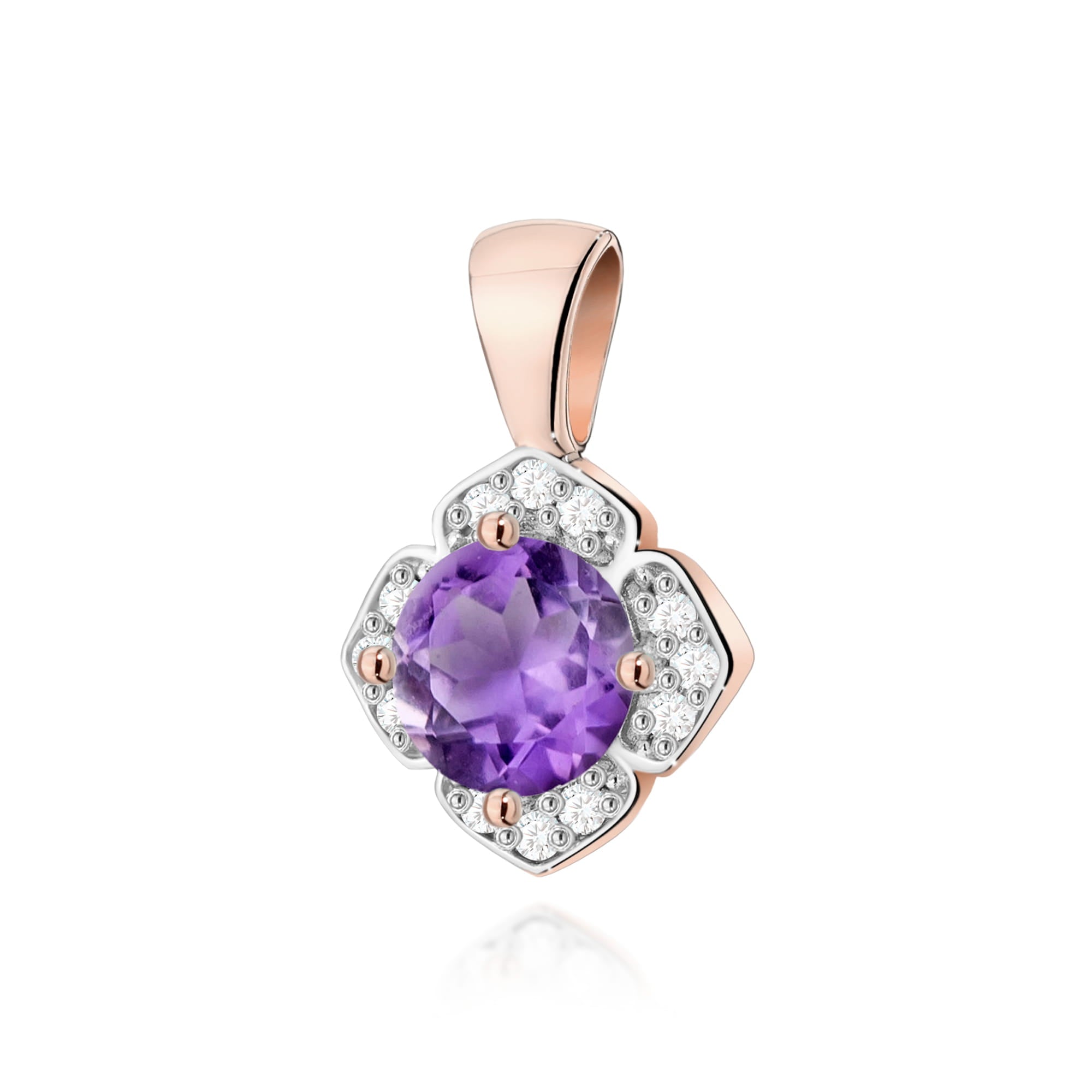 Pandantiv Aur 14K cu Ametist 0.50 ct si Diamante Naturale 0.06 ct