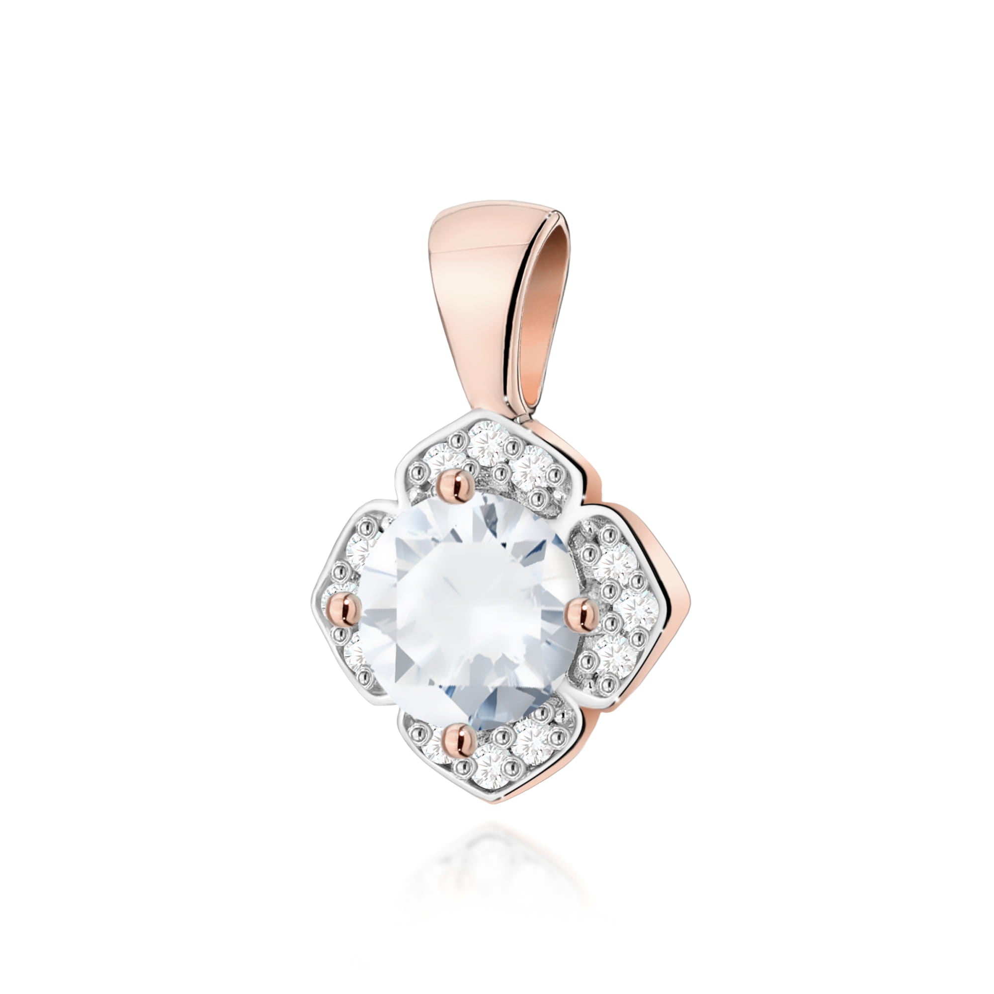 Pandantiv Aur 14K cu Safir Alb 0.60 ct si Diamante Naturale 0.06 ct