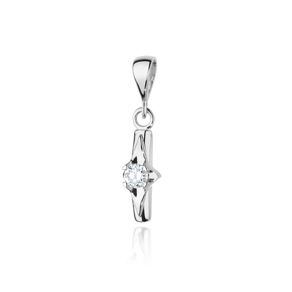 Pandantiv Aur 14 K cu Diamant 0.10 ct - Alb
