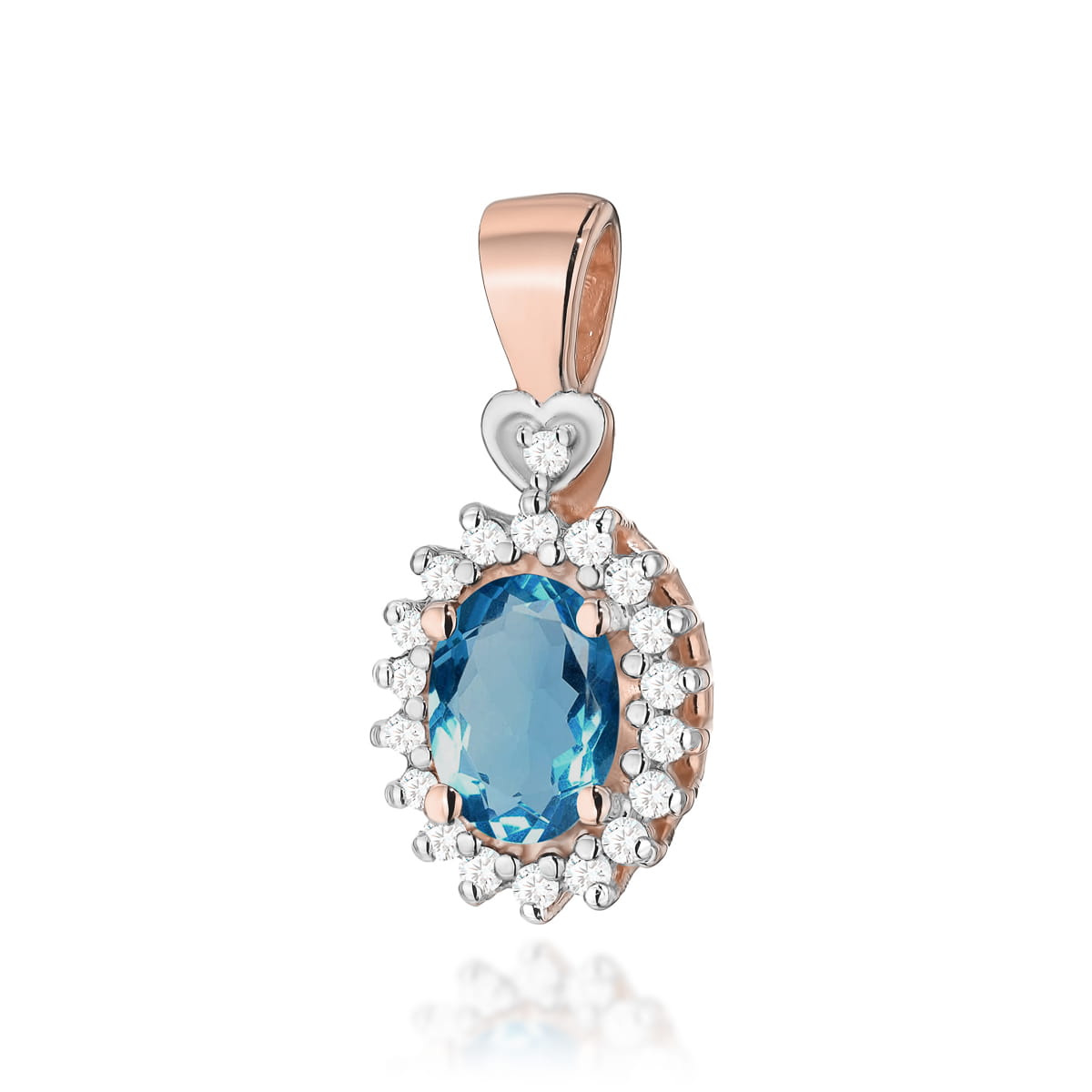 Pandantiv Aur 14K cu Topaz London Blue 0.40ct si Diamante