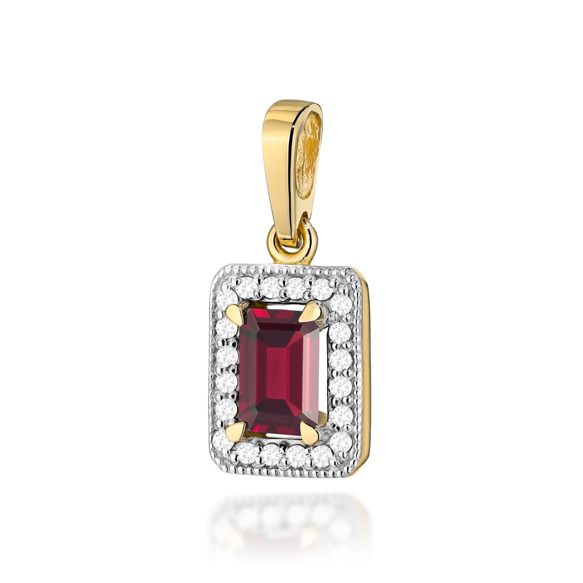 Pandantiv Aur 14K cu Garnet 0.70 ct si Diamante 0.10 ct