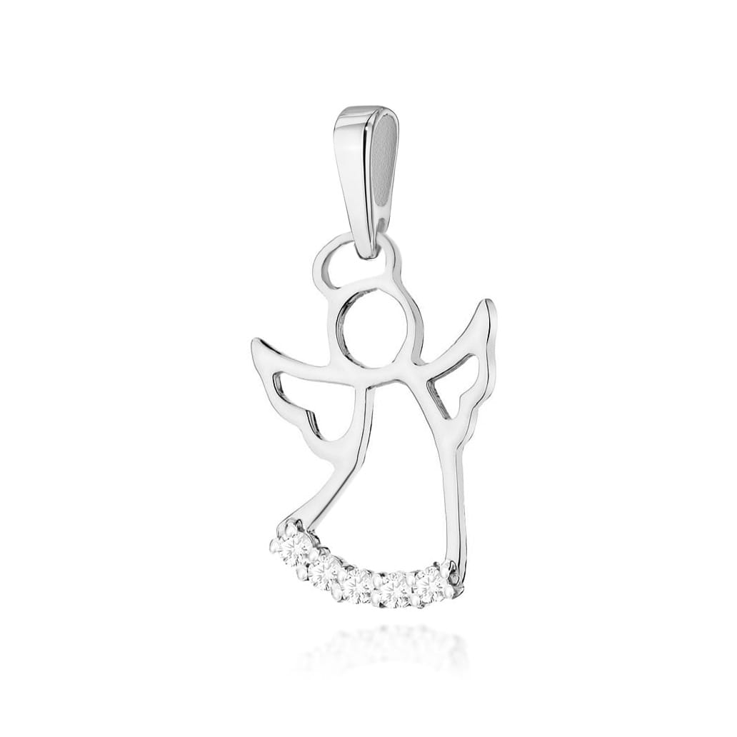 Pandantiv Ingeras Aur 14K cu Diamante 0.07 ct - Alb