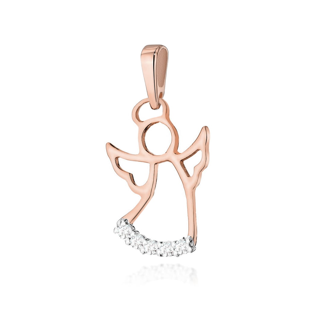 Pandantiv Ingeras Aur 14K cu Diamante 0.07 ct - Roz