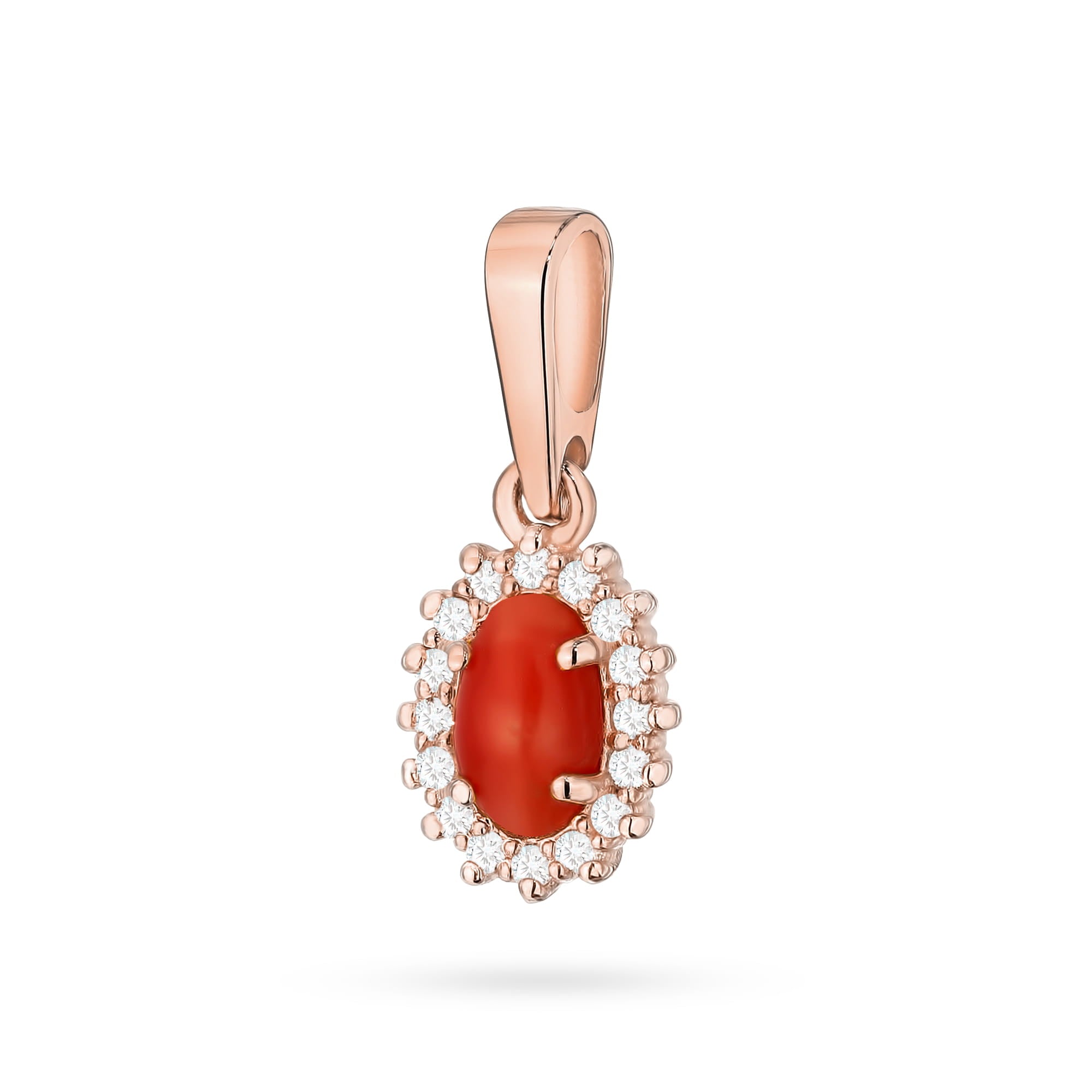 Pandantiv Aur 14K cu Coral 0.20 ct si Diamante