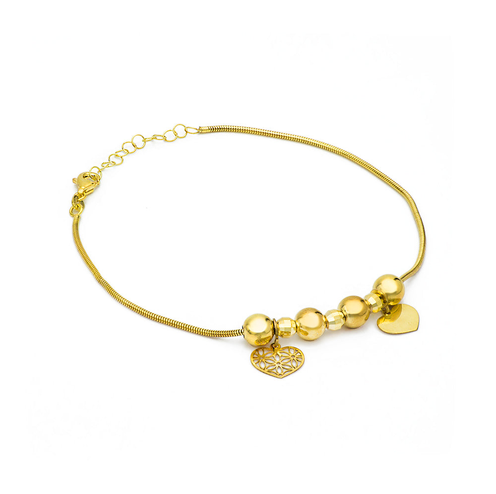 Brățară Aur 14K cu Bile și Pandantive Ajurate și Inimă Plină