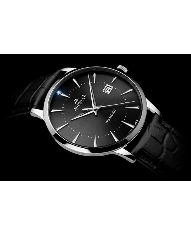 Ceas Appella, L12003.5296DQ, 40 mm, silver, cadran cu diamante (1 piatră)