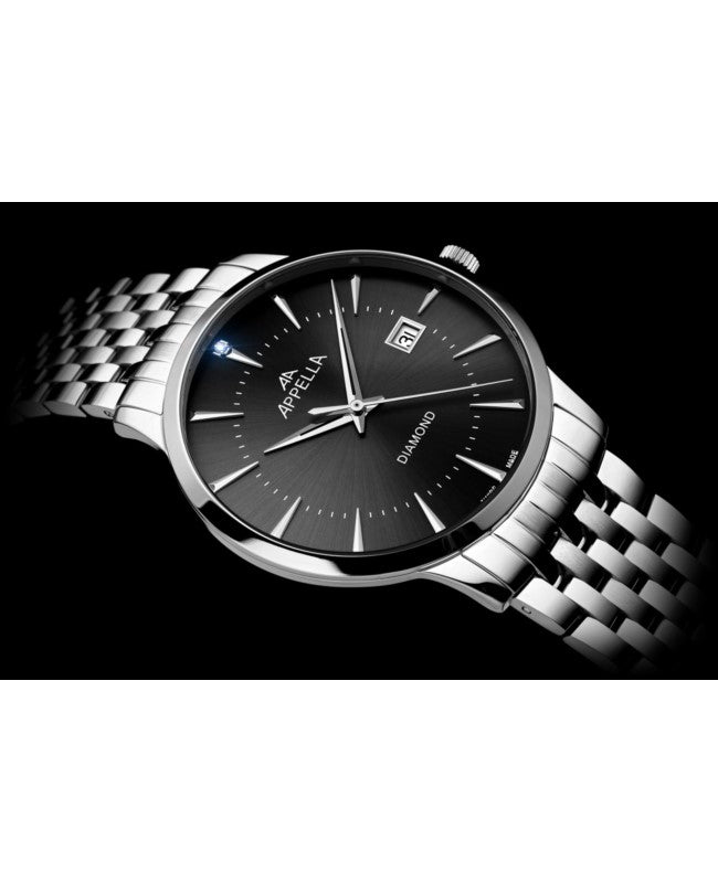 Ceas Appella, L12003.5196DQ, 40 mm, silver, cadran cu diamante (1 piatră)
