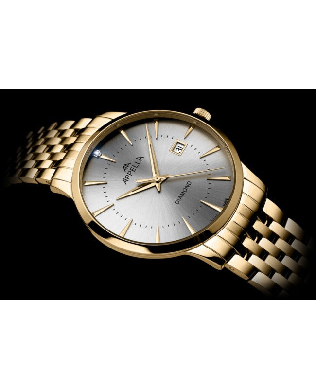 Ceas Appella, L12003.1197DQ, 40 mm, gold, cadran cu diamante (1 piatră)