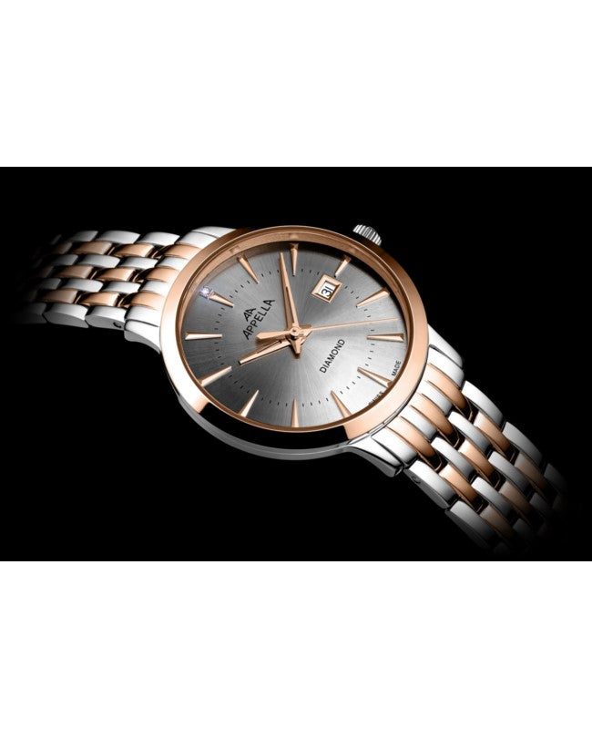 Ceas Appella, L32003.R197DQ, 31 mm, silver - rose gold, cadran cu diamante (1 piatră)