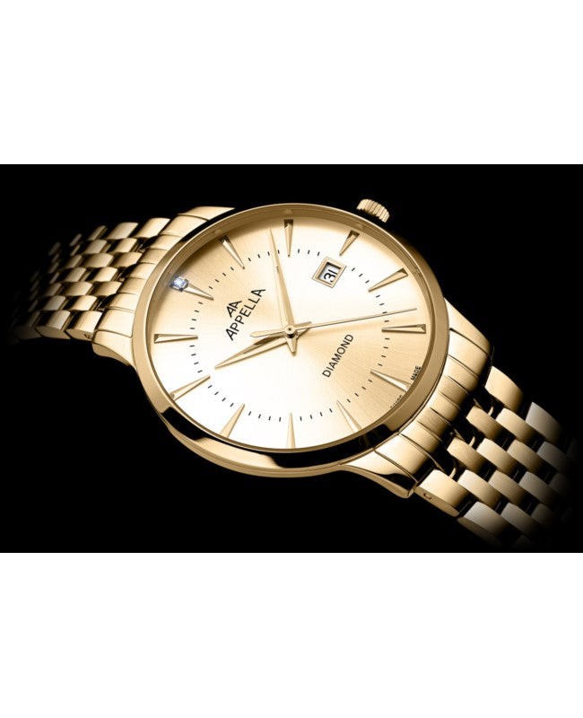 Ceas Appella, L12003.1191DQ, 40 mm, gold, cadran cu diamante (1 piatră)