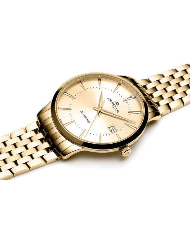 Ceas Appella, L12003.1191DQ, 40 mm, gold, cadran cu diamante (1 piatră)