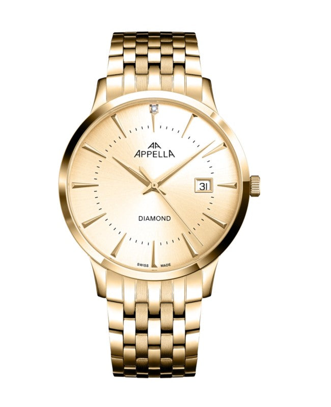 Ceas Appella, L12003.1191DQ, 40 mm, gold, cadran cu diamante (1 piatră)