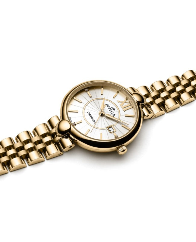 Ceas Appella, L50011.1163DQ, 31 mm, gold, cadran cu diamante (3 pietre)