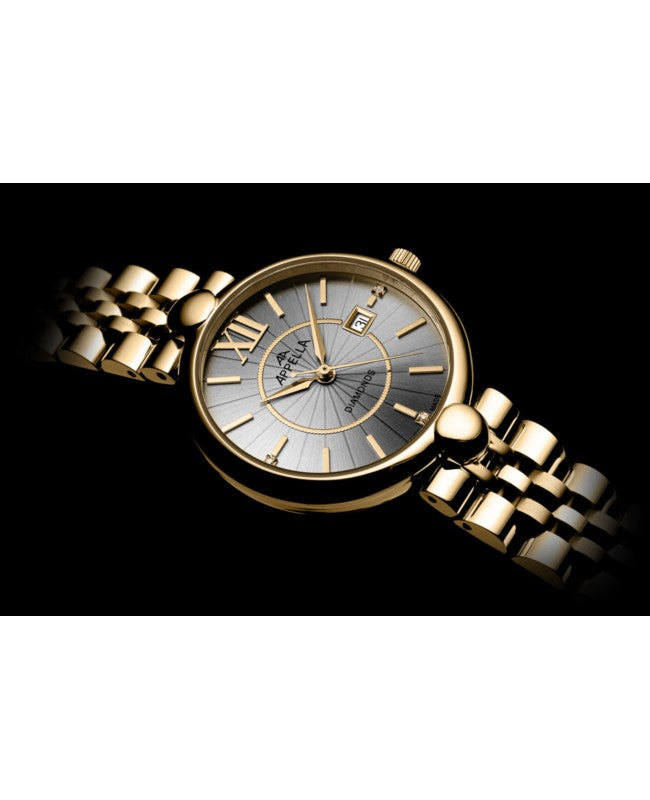 Ceas Appella, L50011.1167DQ, 31 mm, gold, cadran cu diamante (3 pietre)