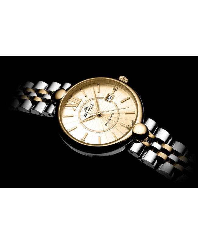 Ceas Appella, L50011.2161DQ, 31 mm, silver - gold, cadran cu diamante (3 pietre)