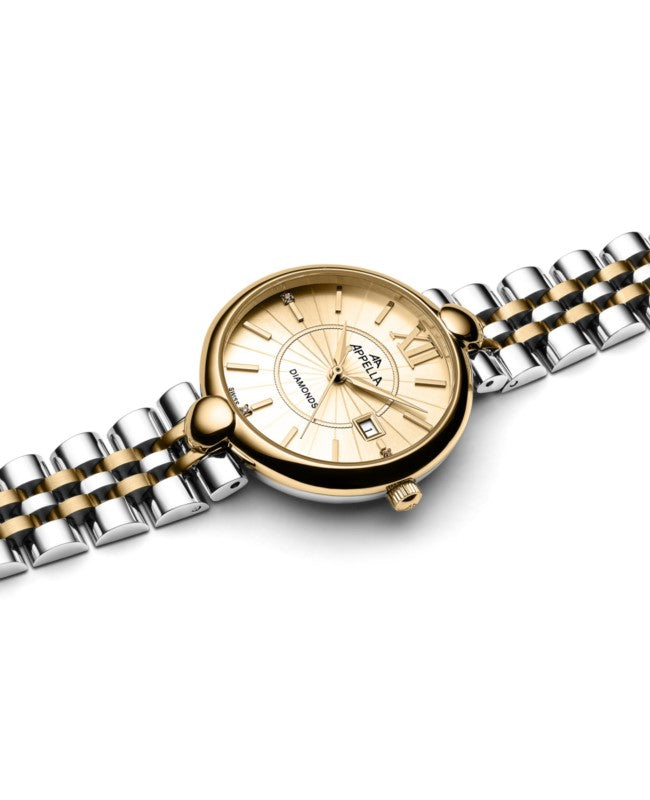 Ceas Appella, L50011.2161DQ, 31 mm, silver - gold, cadran cu diamante (3 pietre)
