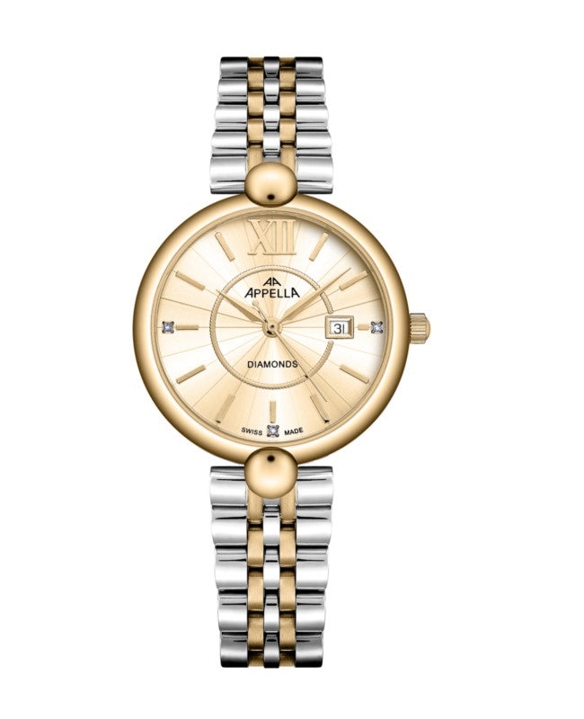 Ceas Appella, L50011.2161DQ, 31 mm, silver - gold, cadran cu diamante (3 pietre)