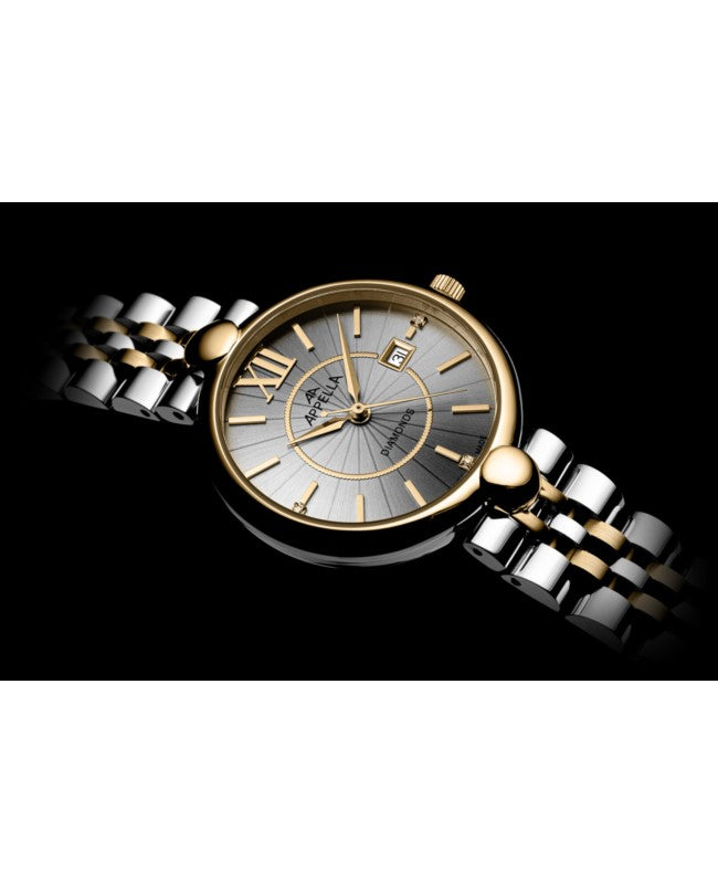 Ceas Appella, L50011.2167DQ, 31 mm, silver - gold, cadran cu diamante (3 pietre)