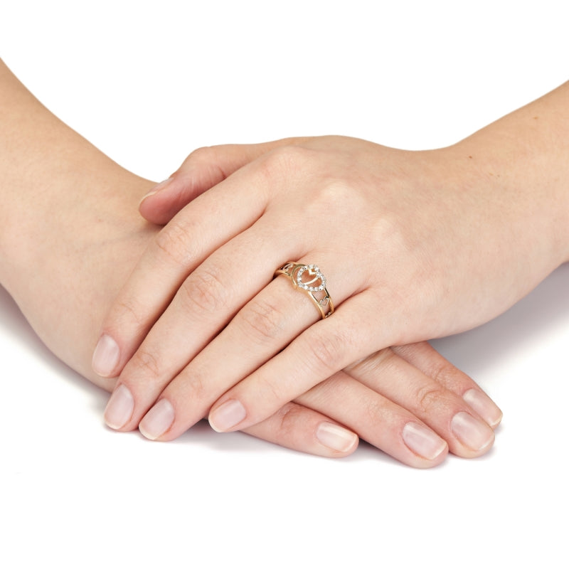 Inel Aur 8K Două Inimi cu Zirconiu