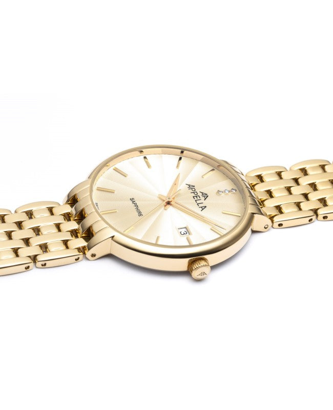 Ceas Appella, L12000.1111DQ, 40 mm, gold, cadran cu diamante (3 pietre)