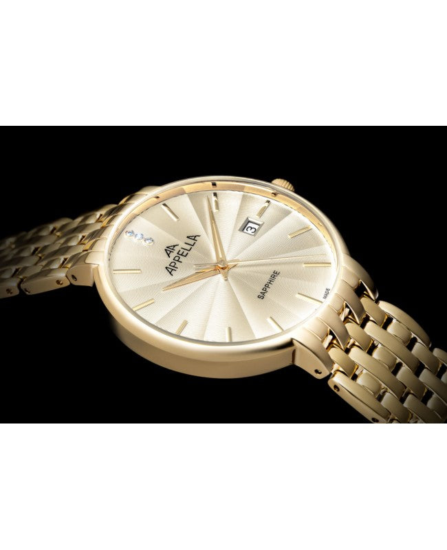 Ceas Appella, L12000.1111DQ, 40 mm, gold, cadran cu diamante (3 pietre)