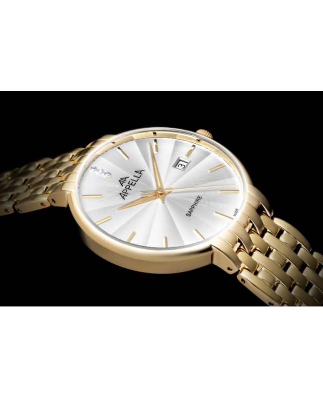 Ceas Appella, L12000.1113DQ, 40 mm, gold, cadran cu diamante (3 pietre)
