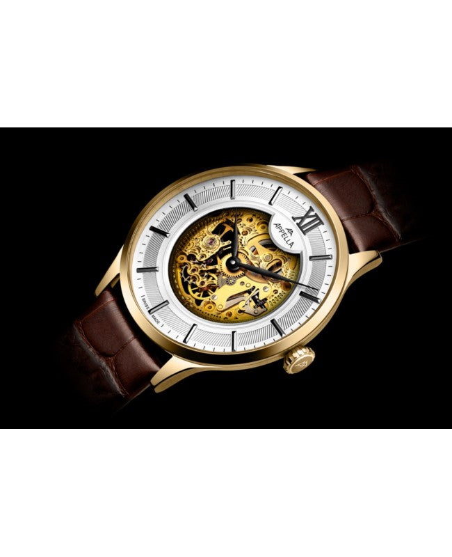 Ceas Appella, L90.1B63SM, 41 mm, gold, capac spate cu sticlă de safir antireflex