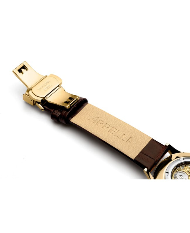 Ceas Appella, L90.1B63SM, 41 mm, gold, capac spate cu sticlă de safir antireflex