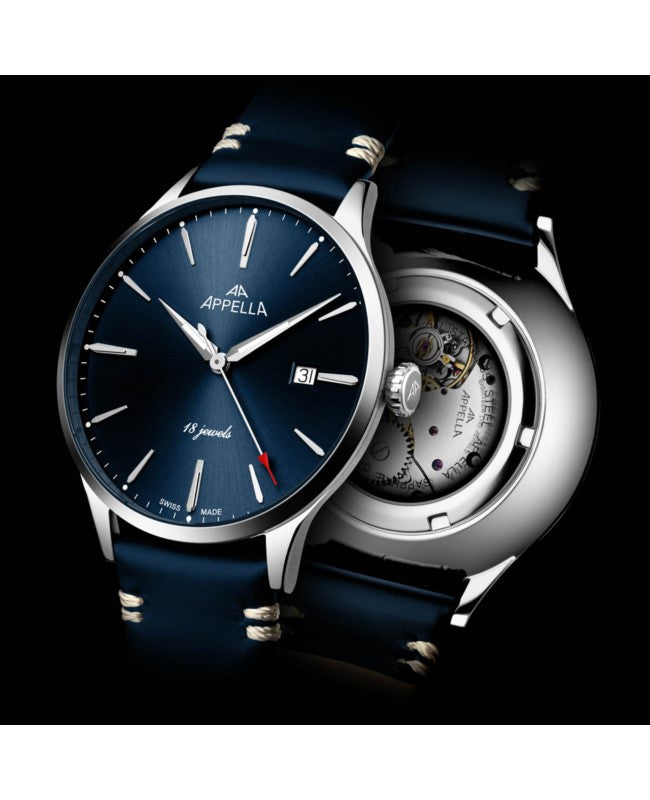 Ceas Appella, L90.5215M, 41 mm, silver, capac spate cu sticlă de safir