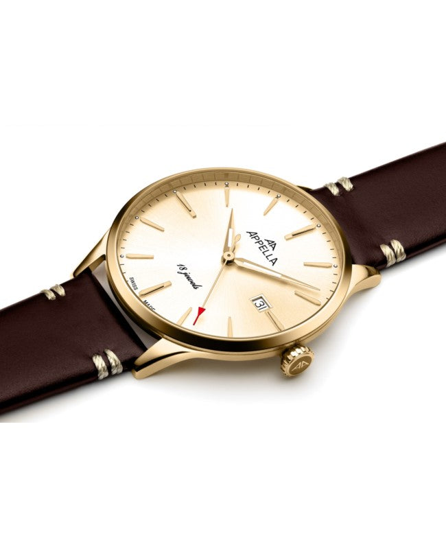 Ceas Appella, L90.1211M, 41 mm, gold, capac spate cu sticlă de safir