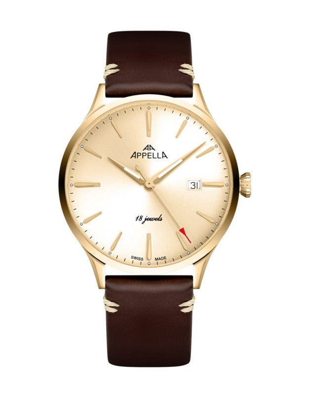 Ceas Appella, L90.1211M, 41 mm, gold, capac spate cu sticlă de safir