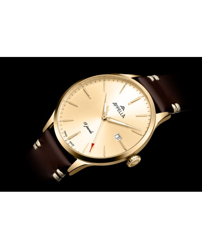 Ceas Appella, L90.1211M, 41 mm, gold, capac spate cu sticlă de safir