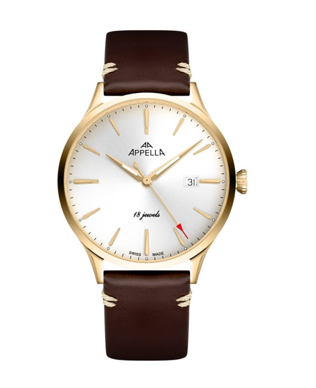 Ceas Appella, L90.1213M, 41 mm, gold, capac spate cu sticlă de safir