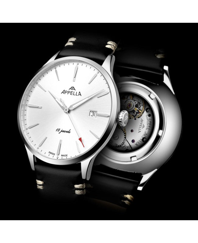 Ceas Appella, L90.5213M, 41 mm, silver, capac spate cu sticlă de safir